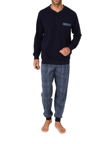NORMANN Pyjama Schlafanzug Bündchen und karierter Jersey Hose - 70433 in dunkelgrau