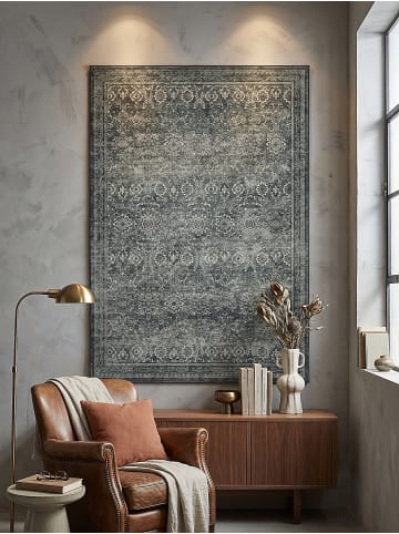 KADIMA DESIGN Kurzflor-Teppich waschbar VERNANTE Blumenfeld Wohnzimmer in Grün-Grau