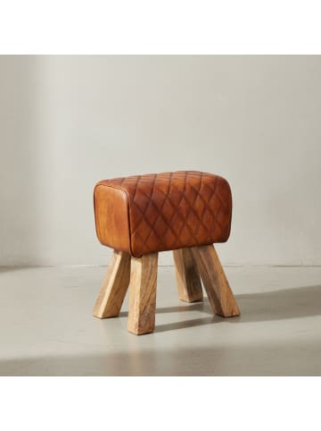 KADIMA DESIGN Sitzhocker Echtleder / Massivholz 40x48x27 cm Modern Fußhocker,