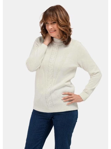 GOLDNER Strickpullover Stehkragenpullover im Zopfstrick in cremeweiß