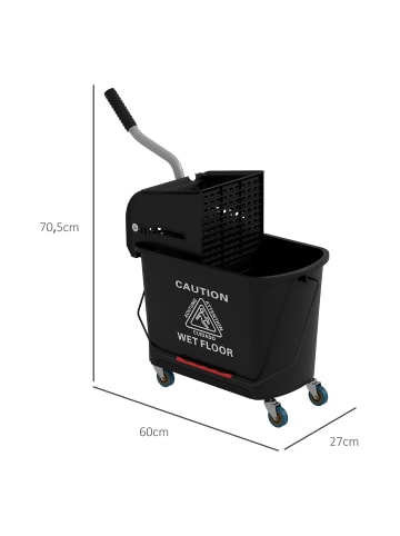 HOMCOM Putzwagen in Schwarz 60L x 27B x 70,5H cm