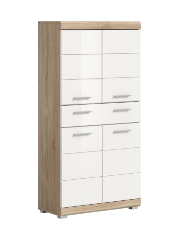 xonox.home Badmidischrank in Sonoma Eiche hell/weiß hochglanz  - (B) 74 x (H) 141 x (T) 31