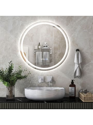 COSTWAY Badspiegel LED 3000-6000K mit Zeitanzeige & Speicherfunktion in Silber