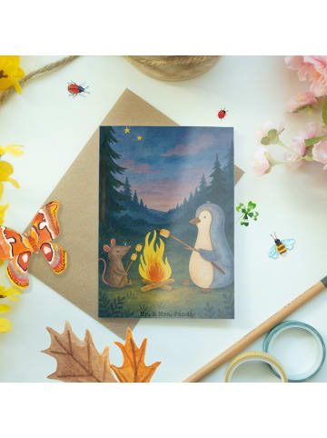 Mr. & Mrs. Panda Klappkarte Pinguin Lagerfeuer Design ohne Spruch in Weiß