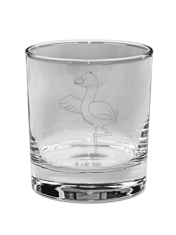 Mr. & Mrs. Panda Whiskey Glas Flamingo Yoga ohne Spruch in Transparent