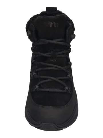 fitflop Stiefeletten F-MODE TEDDY-COLLAR WARM SUEDE LACE UP in schwarz
