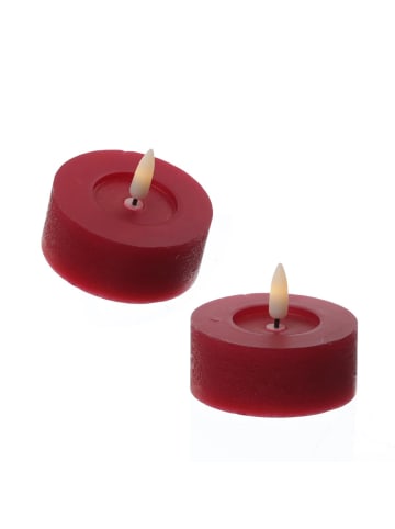 MARELIDA 2x LED Maxi Teelichter Lina Rustik Optik Echtwachs D: 7cm in rot