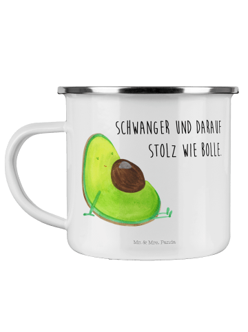 Mr. & Mrs. Panda Camping Emaille Tasse Avocado Schwangerschaft m... in Weiß