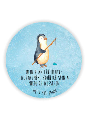 Mr. & Mrs. Panda Rund Magnet Pinguin Angler mit Spruch in Eisblau