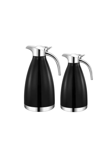 Cheffinger 1L+1,5L 2er Set Edelstahl Thermoskanne Isolierkanne Thermosflasche in Schwarz