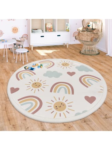 KADIMA DESIGN Kinderteppich waschmaschinenwaschbar Regenbogen Sonne Wolken in Mehrfarbig