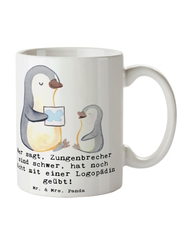 Mr. & Mrs. Panda Tasse Training mit Logopädin mit Spruch in Weiß
