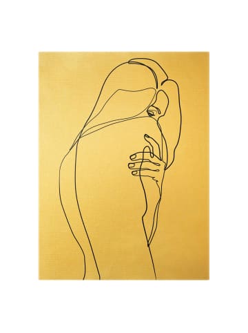 WALLART Leinwandbild Gold - Line Art Frauenakt Schulter Schwarz Weiß in Schwarz-Weiß