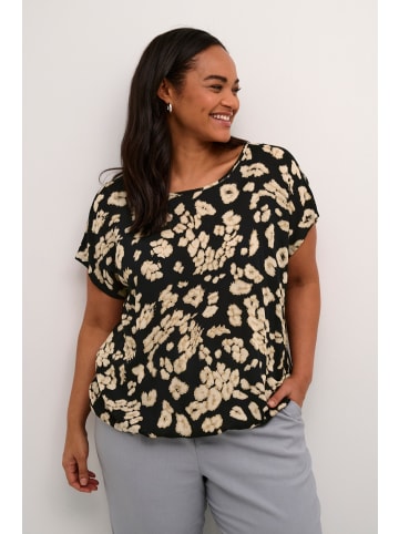 KAFFE curve Kurzarm-Bluse KCbella in Black/Sand Leo Print