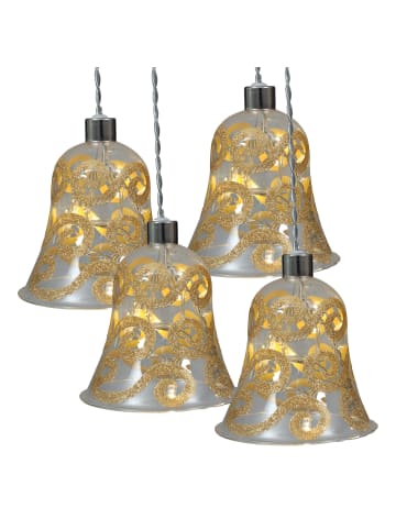 näve Dekoglas mit Lichterkette "Glocke" 4er-Set in Gold