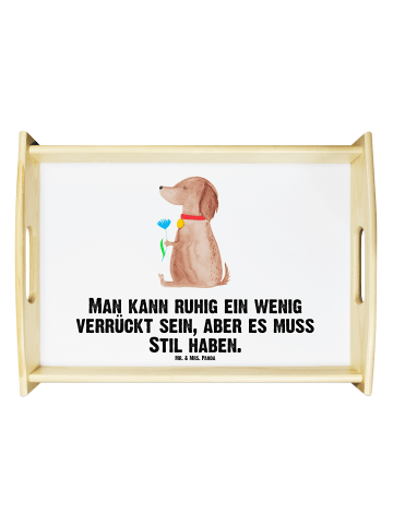 Mr. & Mrs. Panda Serviertablett Hund Blume mit Spruch in Weiß