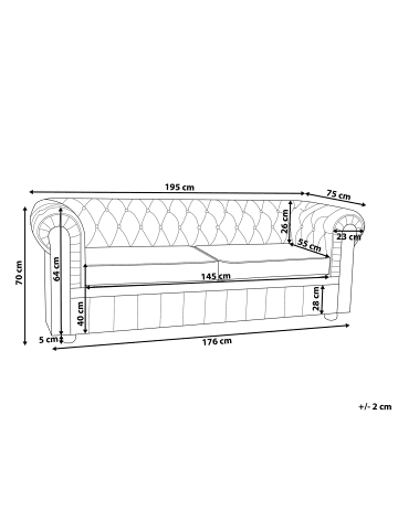 Beliani 3-Sitzer Sofa CHESTERFIELD in Grün/Braun - (W) 195 x (H) 70 x (L) 76 cm