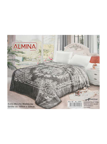 Almina Almina Extra Weiche Wolldecke 160x220 cm 100% PES mit Blumen in Grau