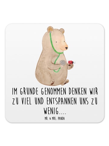 Mr. & Mrs. Panda Glasuntersetzer Bär Arzt mit Spruch in Weiß