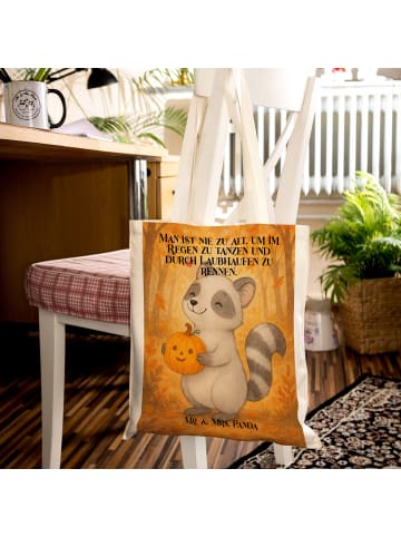 Mr. & Mrs. Panda einkaufsshopper Waschbär Kürbis Design mit Spruch in Weiß