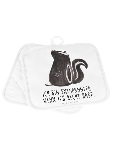 Mr. & Mrs. Panda 2er Set Topflappen  Stinktier Sitzen mit Spruch in Weiß