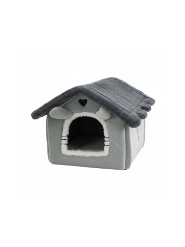 relaxdays Katzenhöhle "Haus" in Grau - (B)45 x (H)38 x (T)50 cm