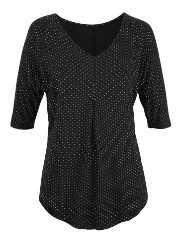 LASCANA Kurzarmshirt in schwarz-gepunktet