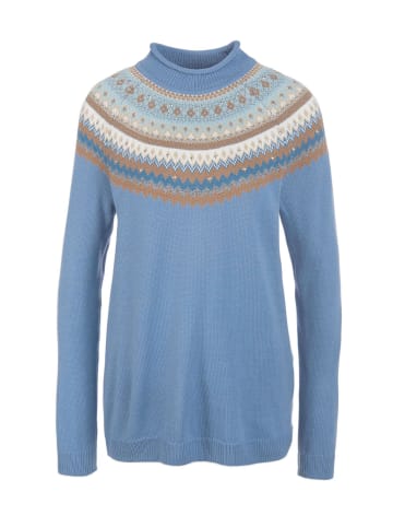 GOLDNER Kurzgröße: Norweger-Pullover mit Schurwolle in rauchblau / gemustert