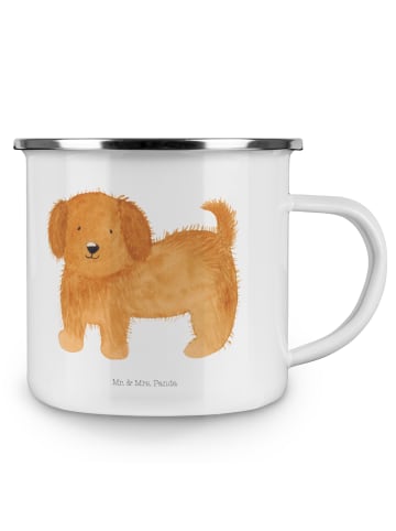 Mr. & Mrs. Panda Camping Emaille Tasse Hund Flauschig ohne Spruch in Weiß