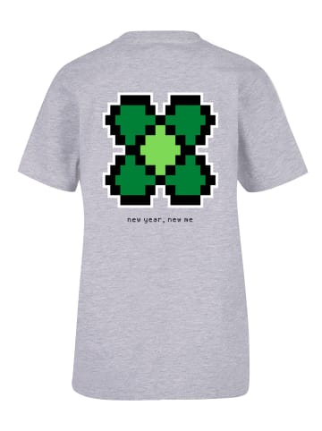 F4NT4STIC T-Shirt Silvester Happy New Year Pixel Kleeblatt in grau meliert