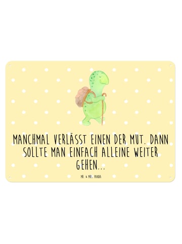 Mr. & Mrs. Panda Blechschild Schildkröte Wanderer mit Spruch in Gelb Pastell