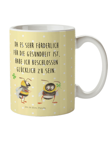 Mr. & Mrs. Panda Pott Hummeln Kleeblatt mit Spruch in Gelb Pastell