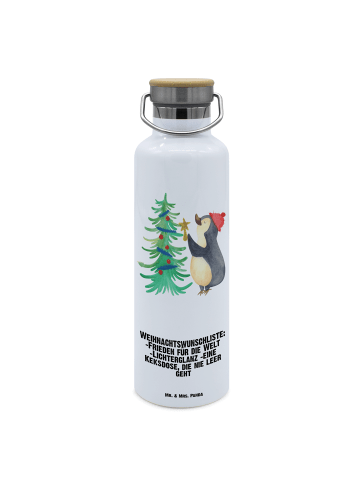 Mr. & Mrs. Panda Trinkflasche Pinguin Weihnachtsbaum mit Spruch in Weiß