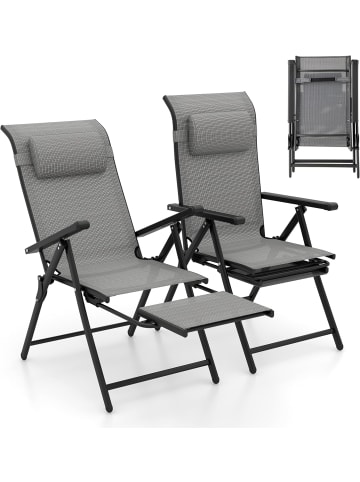 COSTWAY 2er Set Gartenstühle mit ausziehbarer Fußstütze in Grau