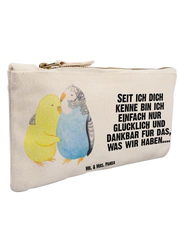 Mr. & Mrs. Panda Schminktasche Wellensittich Liebe mit Spruch in Weiß