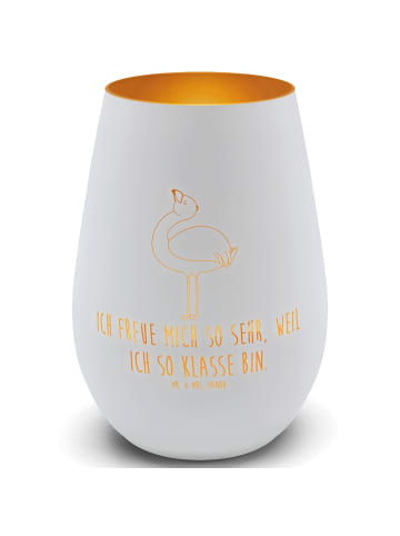Mr. & Mrs. Panda Gold Windlicht Flamingo Stolz mit Spruch in Weiß