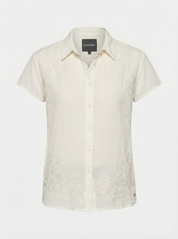 KOROSHI Damenhemd mit kurzärmeligen Punkten in weiß