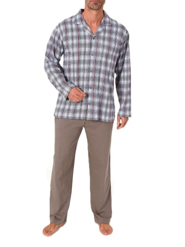 NORMANN Langarm Schlafanzug Pyjama zum durchknöpfen in grau