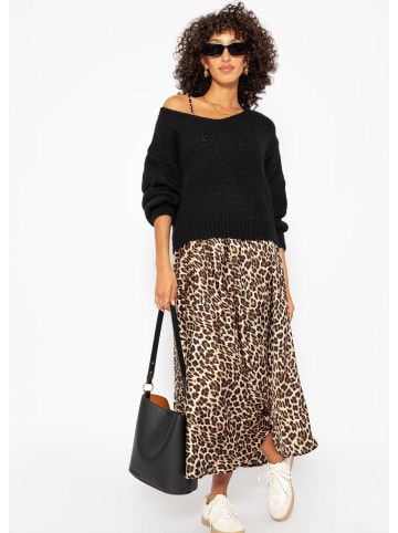 SASSYCLASSY Satin Kleid in Leo-Print in Braun
