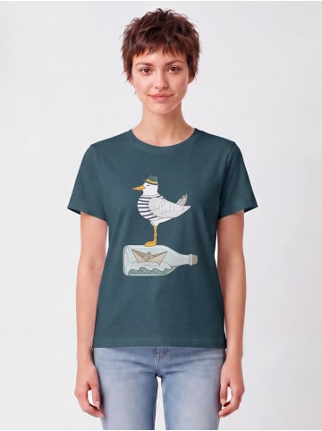 wat? Apparel T-Shirt Möwe mit Hut in Petrol