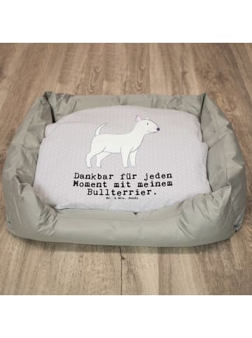 Mr. & Mrs. Panda Hundecouch Bullterrier Moment mit Spruch in Grau Pastell