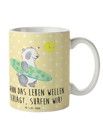 Mr. & Mrs. Panda Teetasse Sommer Wellen Surf mit Spruch in Gelb Pastell