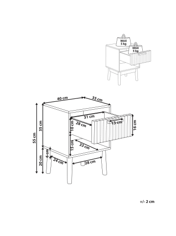Beliani Nachttisch LYNWOOD in Braun - (W) 40 x (H) 55 x (L) 35 cm