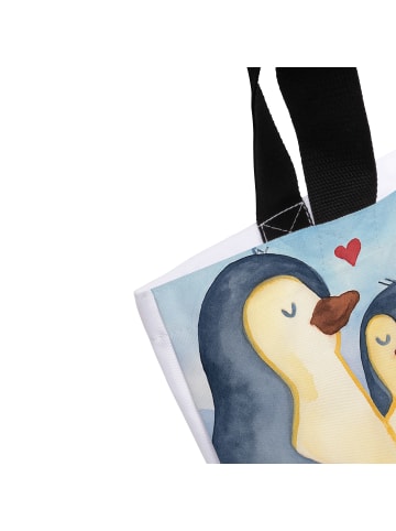 Mr. & Mrs. Panda Shopper Pinguin umarmen Design mit Spruch in Weiß