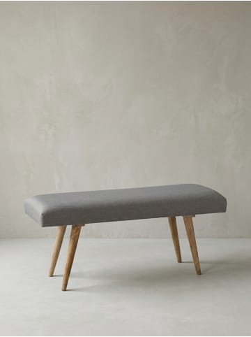 KADIMA DESIGN Sitzbank Stoff / Massivholz Bank 117x51x38 cm im Retro Stil, 2er in Grau