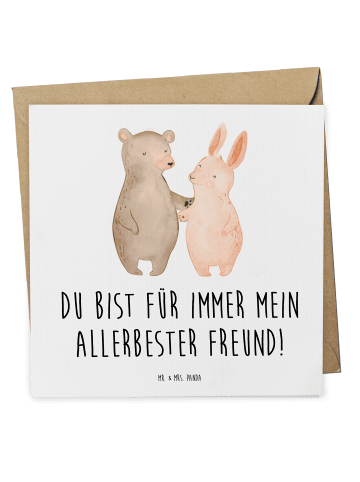 Mr. & Mrs. Panda Einladungskarte Bär und Hase Umarmen mit Spruch in Weiß