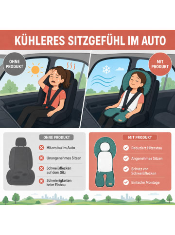 Odenwälder Babycool-Auflage für Autositze in Eucalyptus