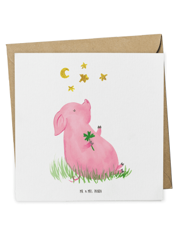 Mr. & Mrs. Panda Glückwunschkarte Schwein Glück ohne Spruch in Weiß