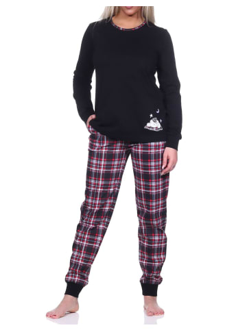 NORMANN Schlafanzug Bündchen Karohose - 75750 in schwarz