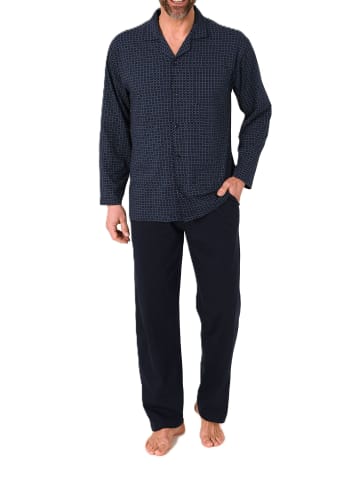 NORMANN Langarm Schlafanzug Pyjama zum durchknöpfen 125 101 90 512 in navy